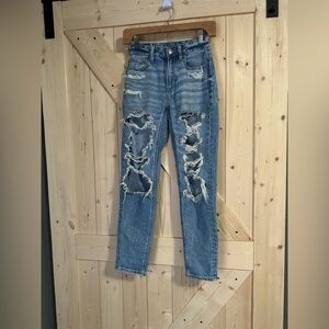 American Eagle‎ Jeans Sz 00 Mom Strigid Light Wash Denim Distressed Streetwear